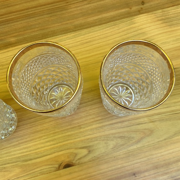 Hollywood Regency Pressed Highball Water Glass Gold Rim set of 4 - Picture 5 of 6